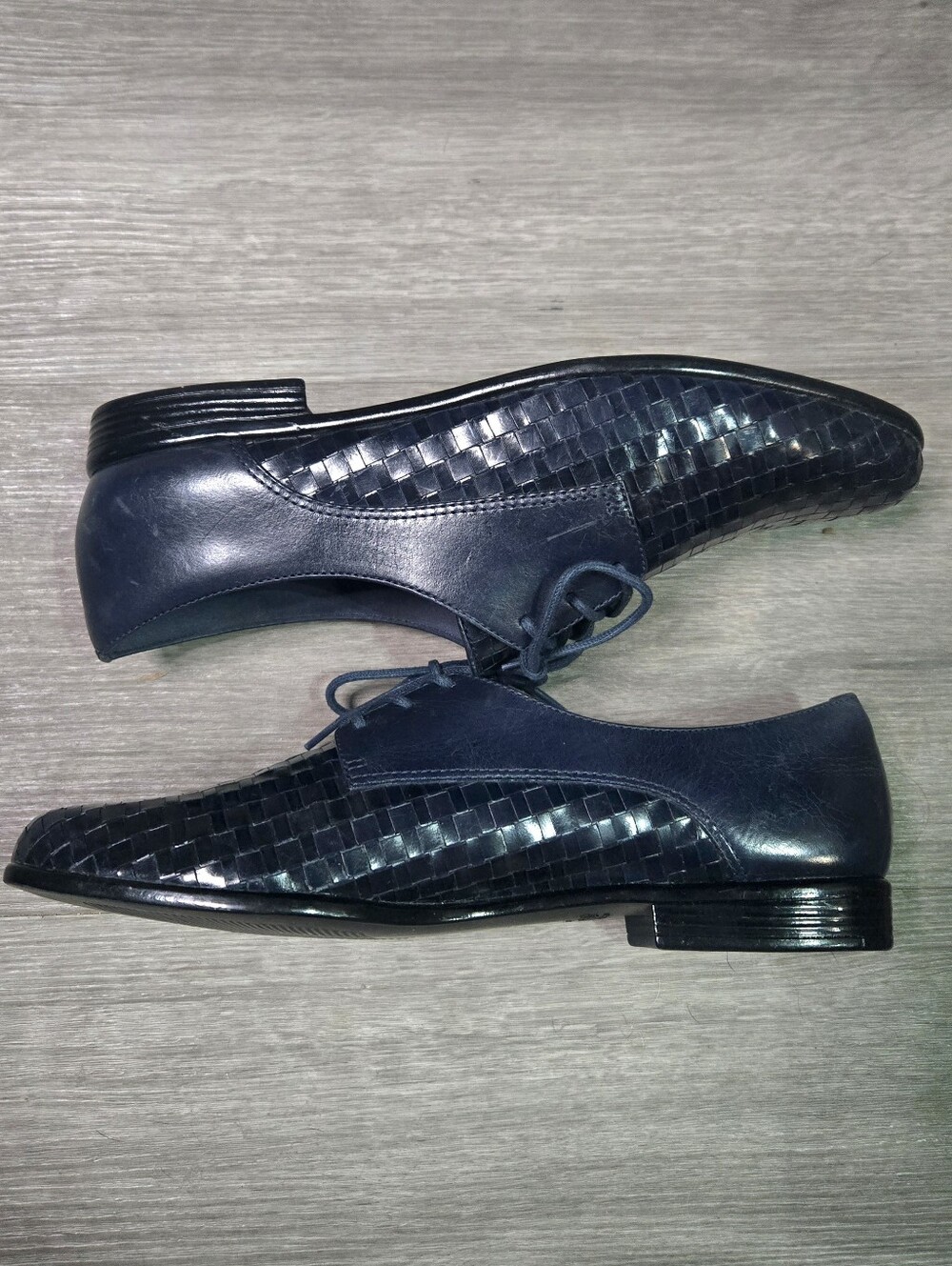 Trotters Lizzie Women’s Woven Leather Oxford Shoes Dark Blue Size 10.5 Narrow